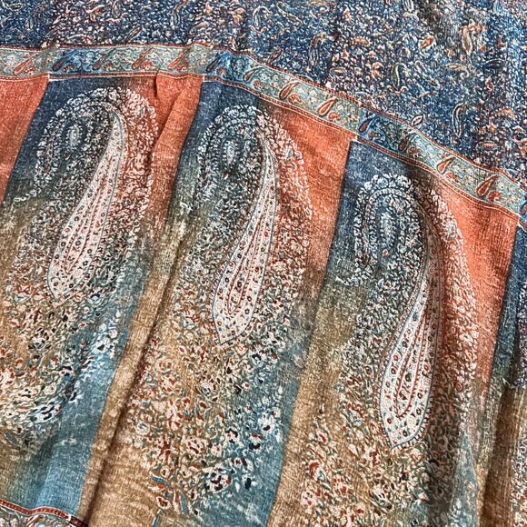100% Silk Scarf Wrap Abstract Paisley Blue Turquoise Orange Christina Boho Cute - Picture 3 of 6